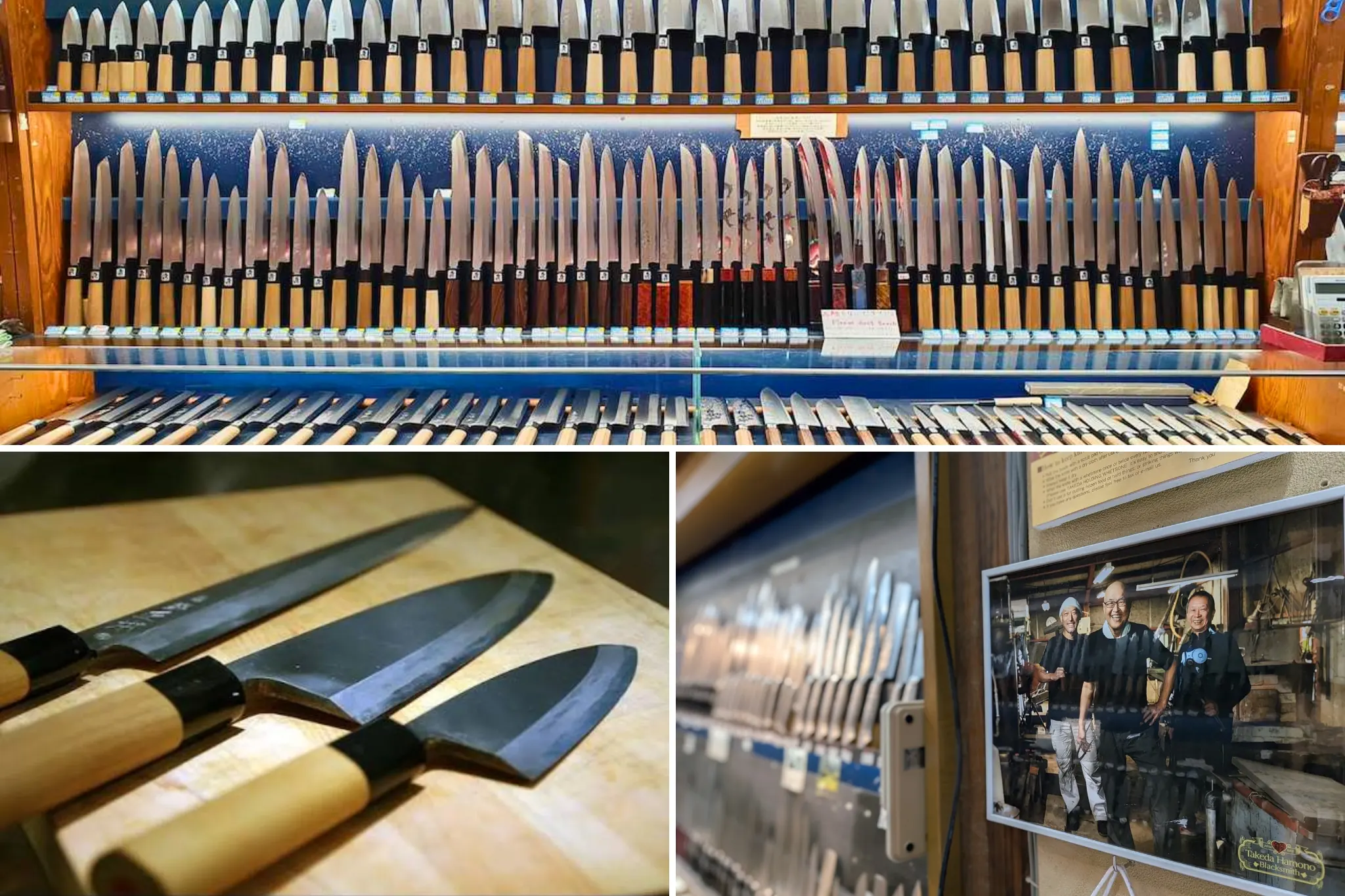 Japanese kitchen knives on display