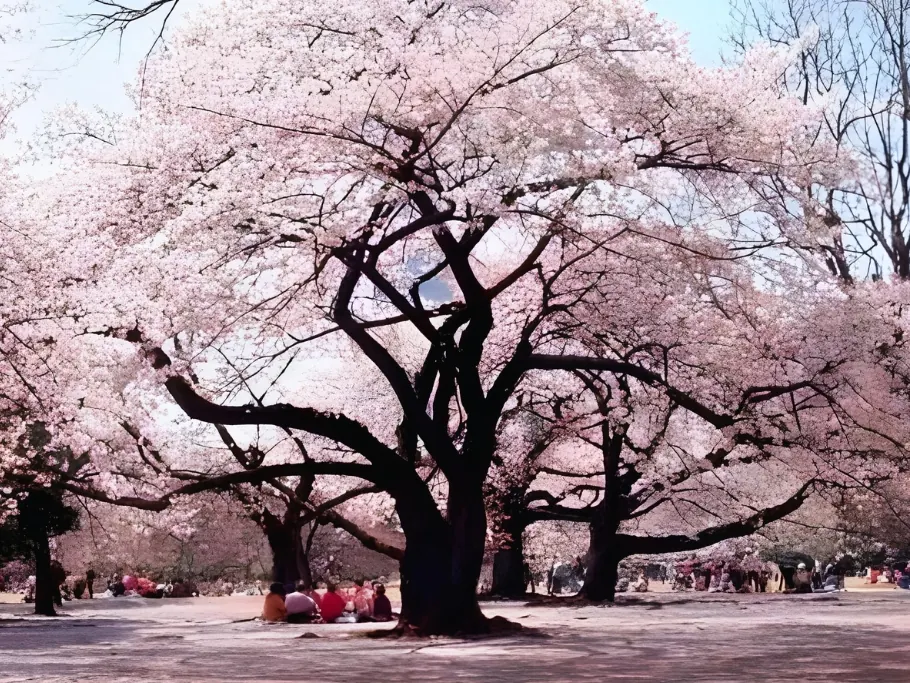 A huge cherry tree in full bloom