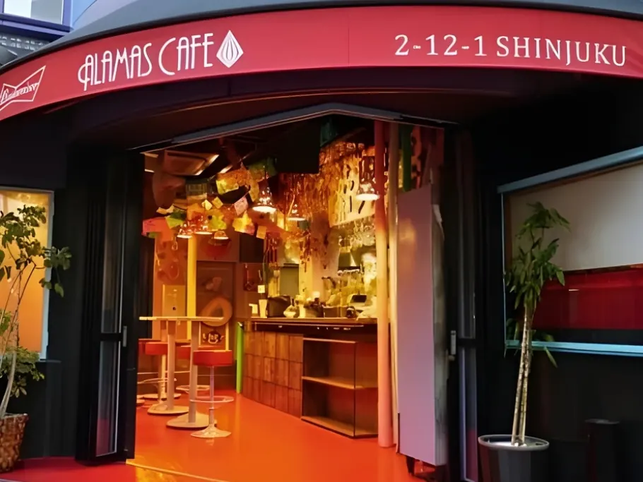 A colorful café entrance in Shinjuku Nichome