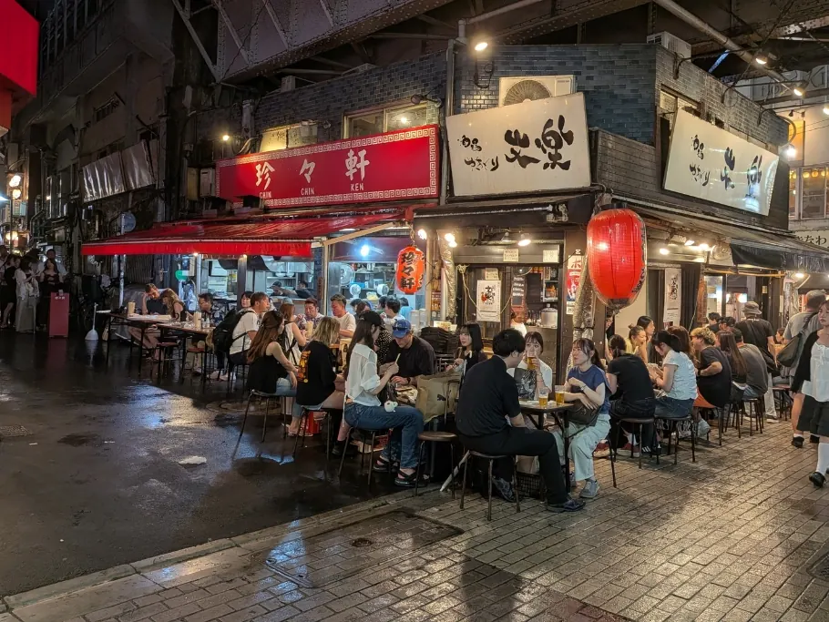Izakaya seats under the train tracks in Ueno